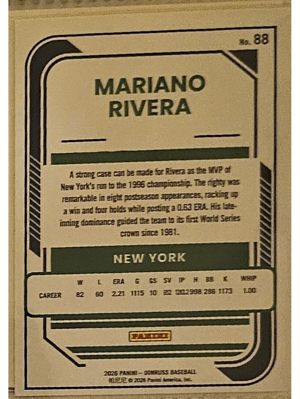 Mariano Rivera - HOF - [base] #88 - 2026 Panini Donruss - NY Yankees